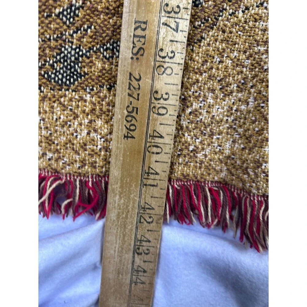 Vintage Woven Cherub Angel Harp Tapestry Throw Blanket Fringe 60x42in Cottage